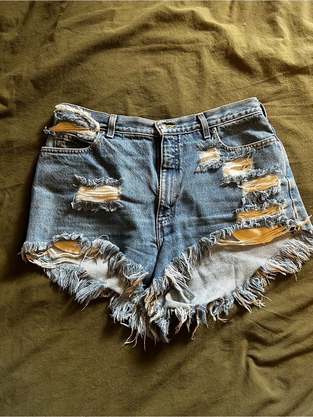 Lands End High-Rise Distressed Denim Shorts in Light Blue